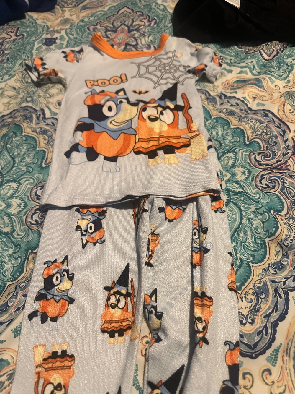 Kids Halloween Dog Character Pajama Set - Light Blue & Orange